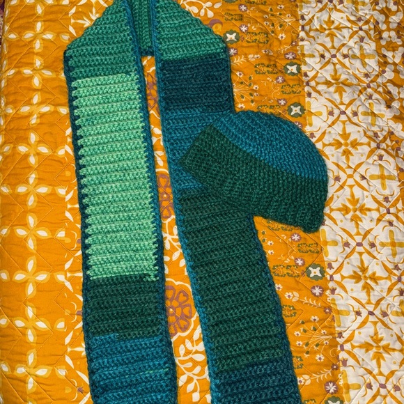 Accessories - Green and Blue Crochet Scarf and Hat Set